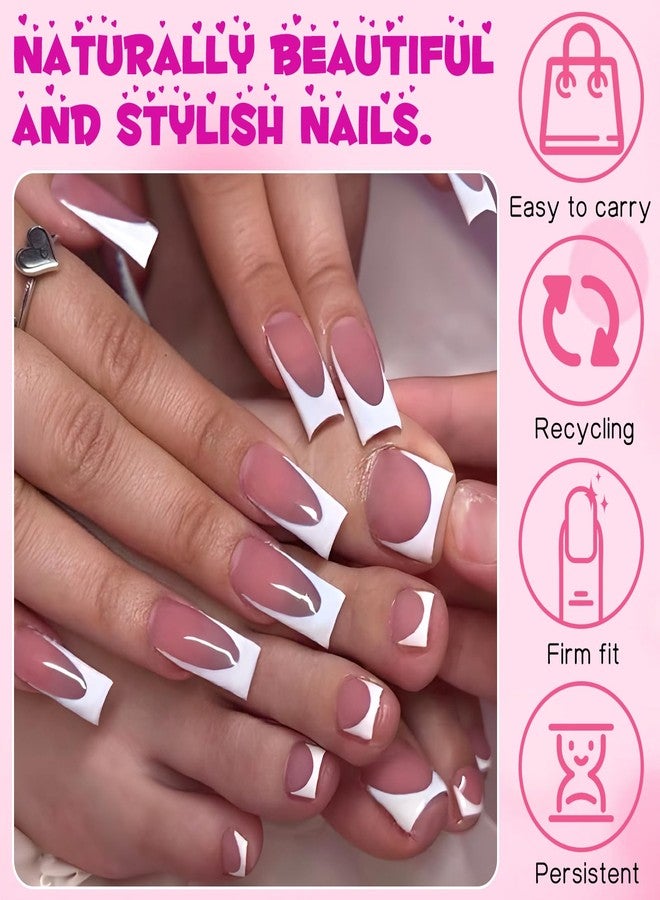 LuckForever 60pc White French Tip Press on Nails Medium & Square Fake Toenails Kit, Square Nails Press ons Toenails Women French Acrylic Toenail Medium Glue Nails Toenail Tips Toe Fake Nail with Tabs File - Image 4